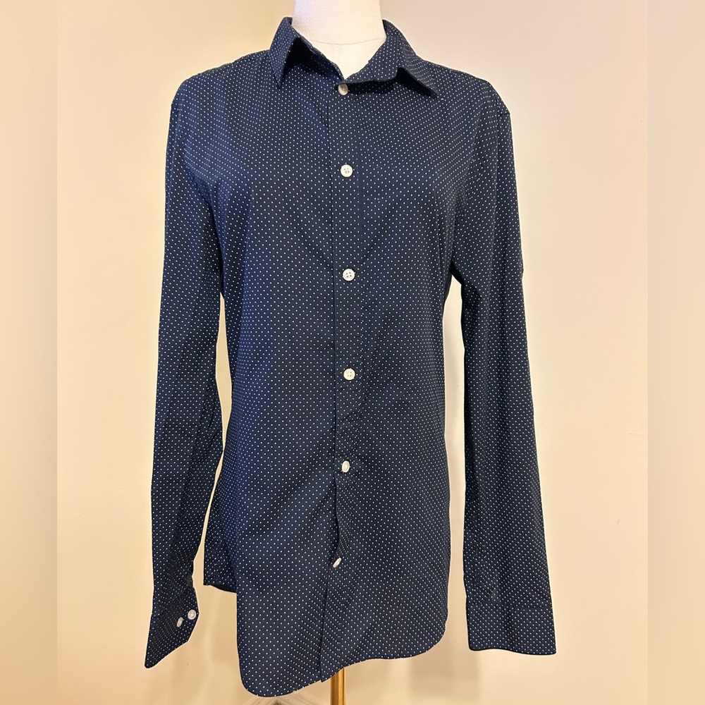H&M Dark Blue Button Down Shirt with Dots